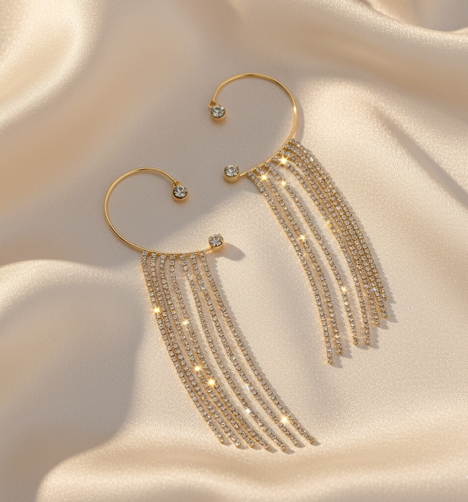 Elegant Long Tassel Earrings - Waterproof Gold & Silver Statement Jewelry